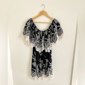 ANNE FONTAINE black & white lace embroidered dress / size XS